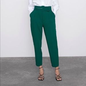 Zara Green High waisted Belt Pants